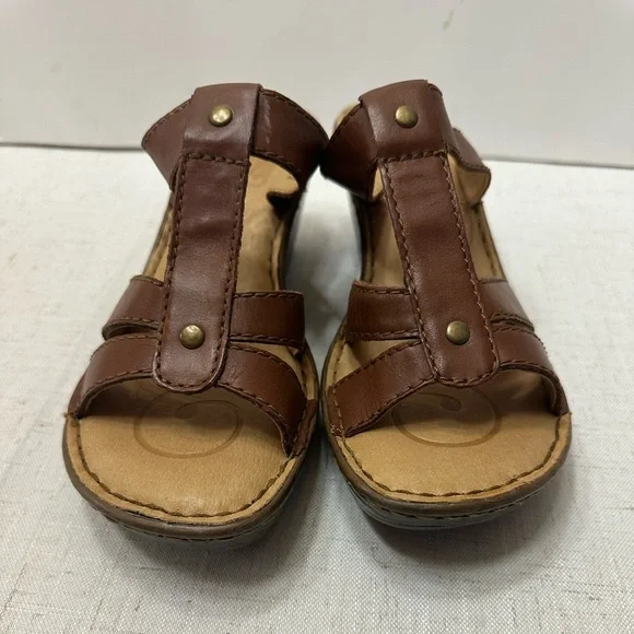 Born Women's Tan Leather Wedge Sandals - Picture 3 of 7